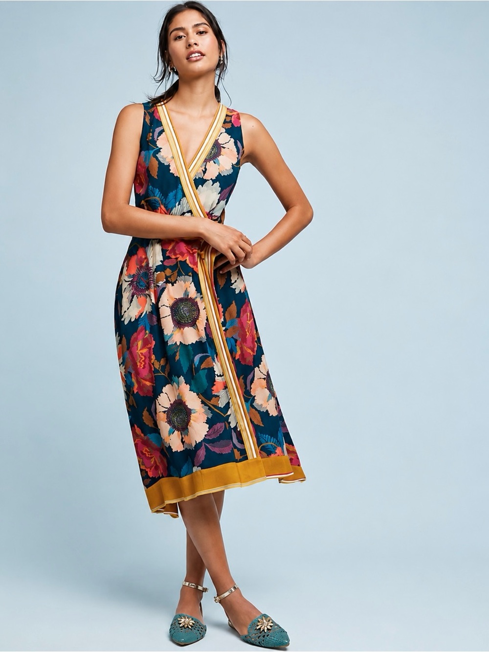 Anthropologie Maeve | Rare Cottage Core Botanica Wrap Midi Dress ~ US 14 - Picture 4 of 9
